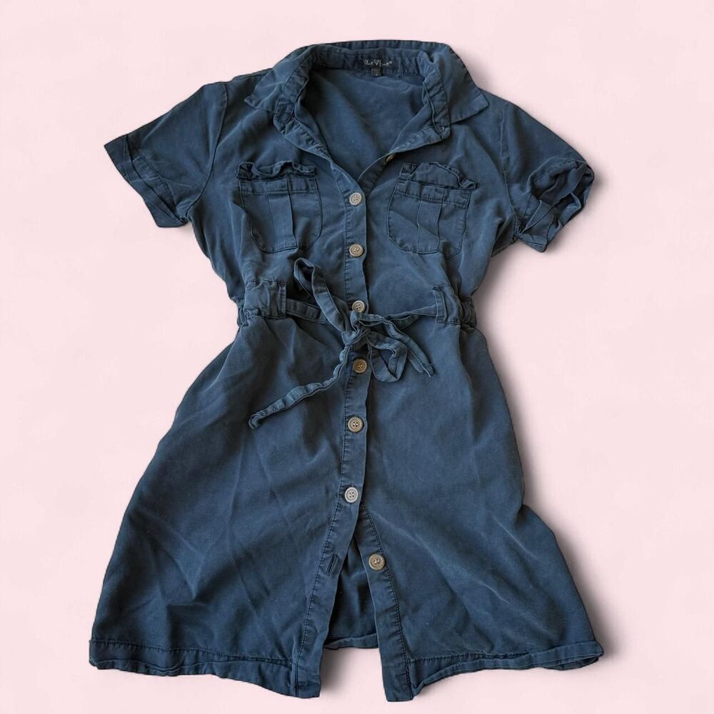 Velvet Heart Shirt Dress with Tie Waist Button Up